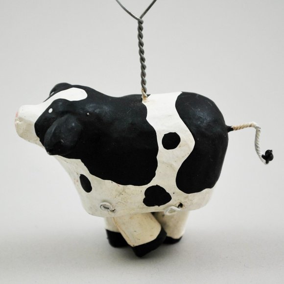 Set of 3 Cow Christmas Tree Vintage Ornaments Wood, Porcelain, Ceramic - Picture 6 of 11